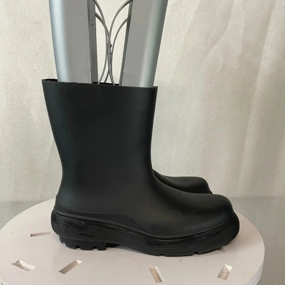 ZARA Black Platform Rain Boots  Women Sz 37 Chunky Lug Sole Waterproof‎ Pull On